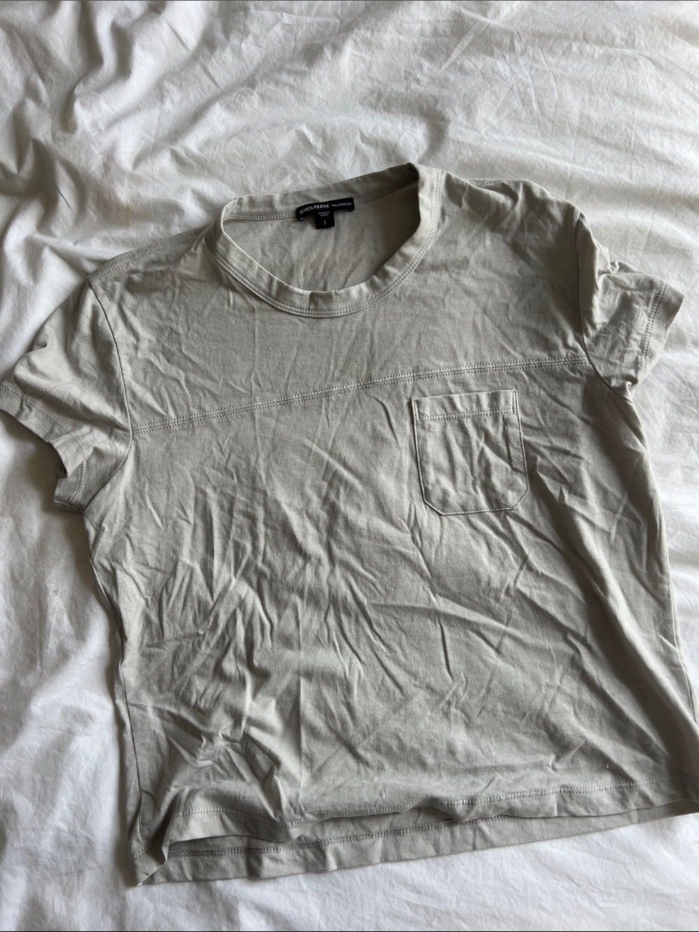 James Perse Women’s Short Sleeve Crew Pocket T-Shirt in Light Taupe